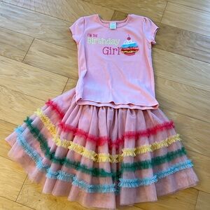 🧁🩷Like New Gymboree Birthday Girl Tee and Skirt